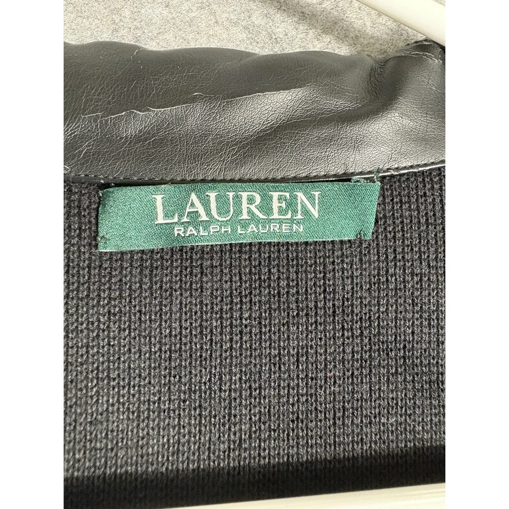 Lauren Ralph Lauren‎ Faux Leather Trim Knit Jacket - Small